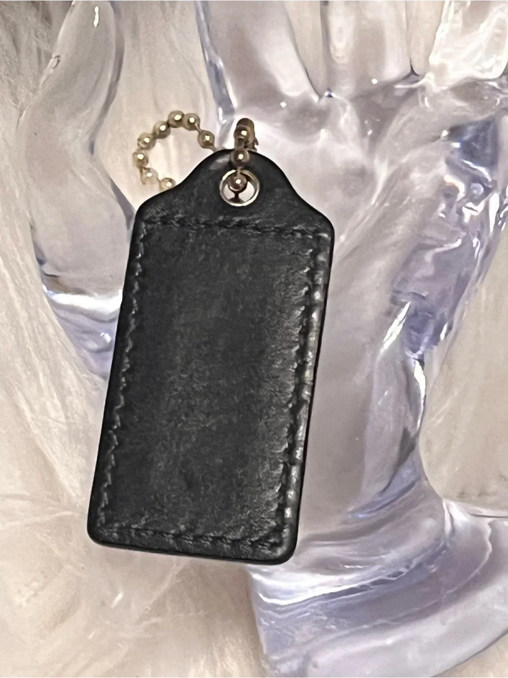 Coach Black Leather Key Tag with Metal  chain